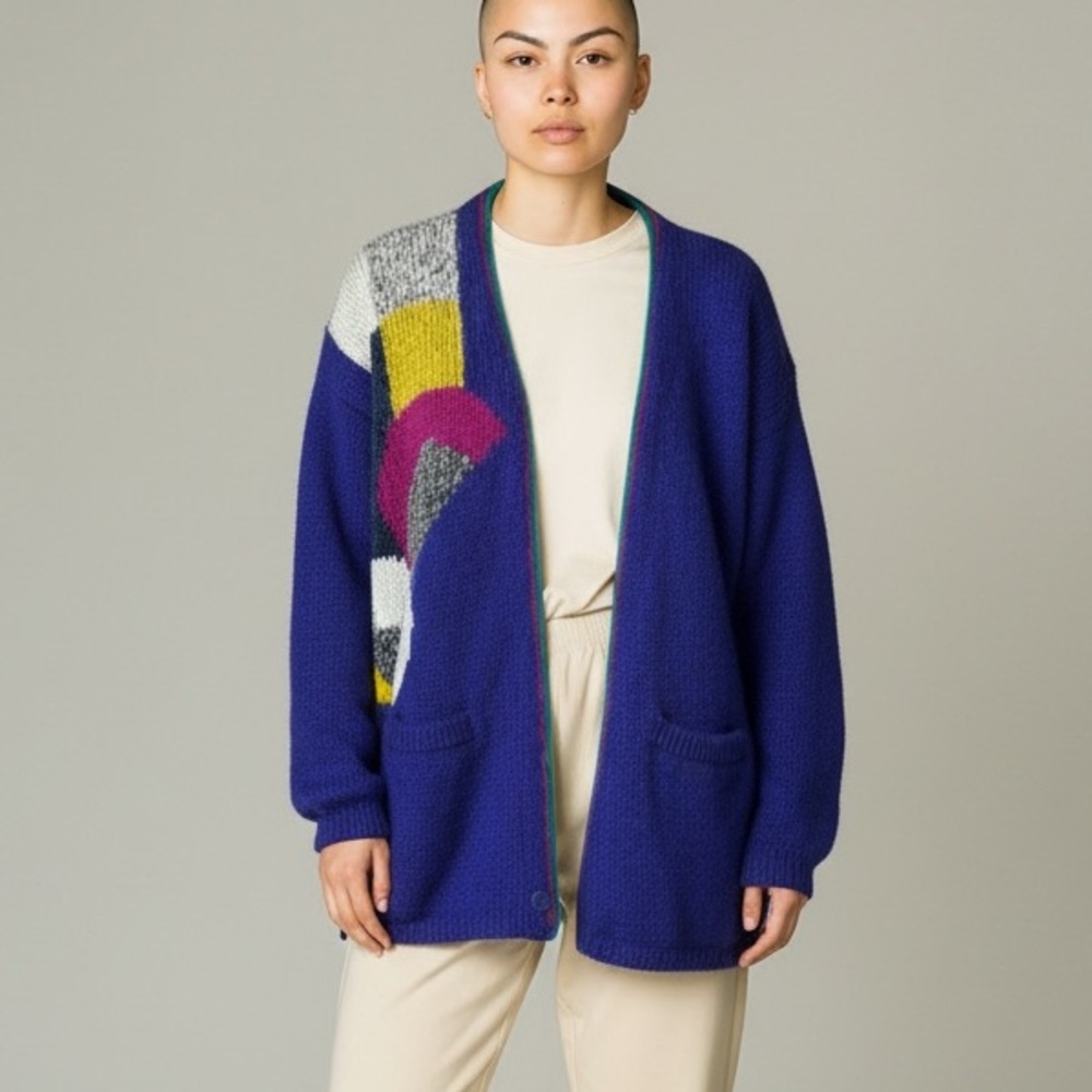 CERVELLE Vintage Retro 80’s Royal Blue Cardigan Sweater